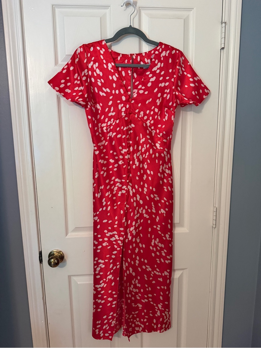 TOPSHOP Retro Red Short-Sleeve Midi Dress w/White Spot Print - Size 2 - NWT